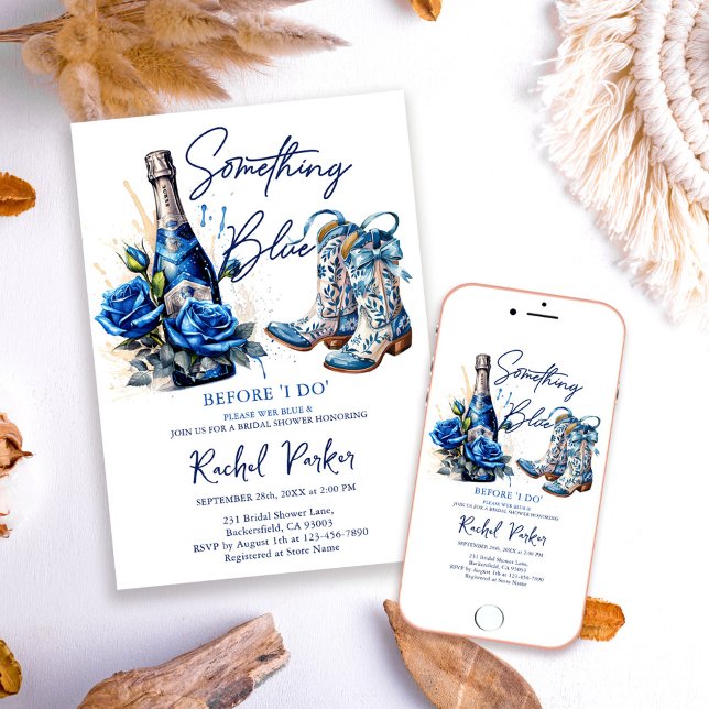 Convite Champagner Floral Something Blue Bridal Shower (Criador carregado)