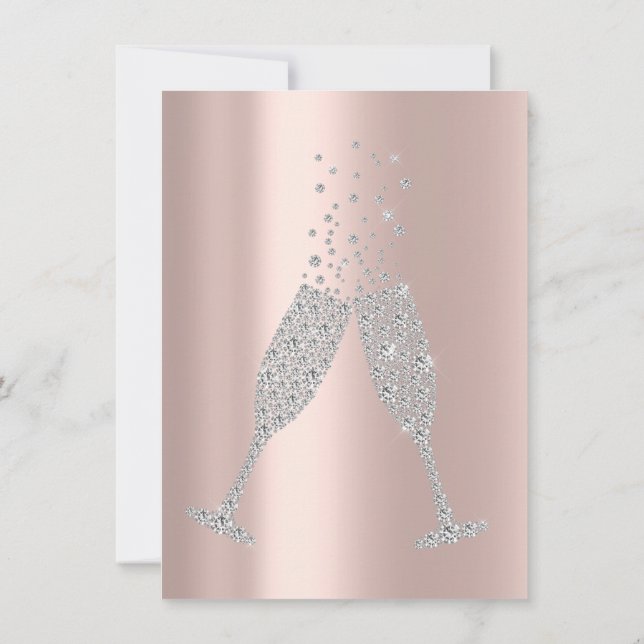 Convite Champaigne Bolhas Vidro Cinza Prata Diamante Rosa (Verso)