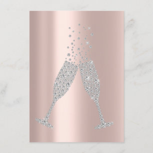 Convite Champaigne Bolhas Vidro Cinza Prata Diamante Rosa