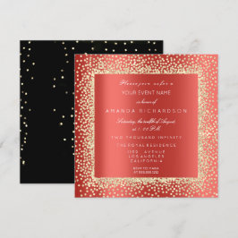 Convite Champaigne Sépia Dourado Glitter Confete Vermelho