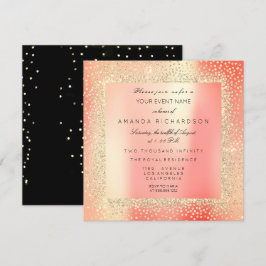 Convite Champaigne Sépia Glitter Confete Rosa Pêssego