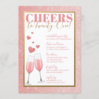 Convite CHAMPANHE COR-DE-ROSA do aniversário de 21 anos |