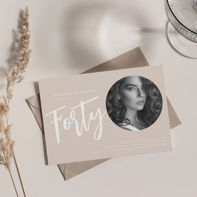 Convite Champanhe de aniversário de 40 anos de Fotografia  (Modern Script Photo 40th Birthday Champagne Invitation)