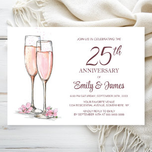 Convite Champanhe de Aniversário de Casamento de 25