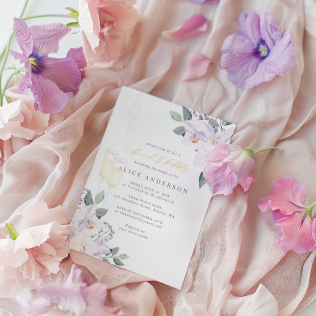 Convite Champanhe de Aquarela e Bridal Floral Brunbble (Watercolor Champagne & Floral Bridal Brunch Bubbly Invitation)