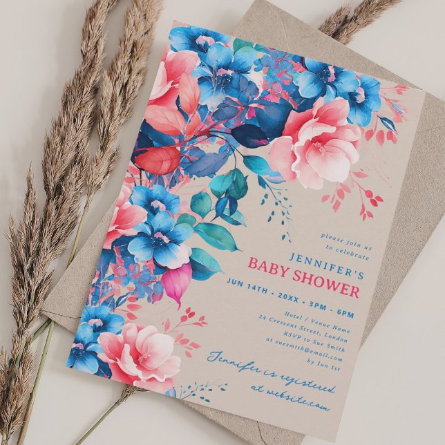 Convite Champanhe de Chá de fraldas Floral do Jardim bonit (Pretty Garden Floral Baby Shower Champagne Invitation)