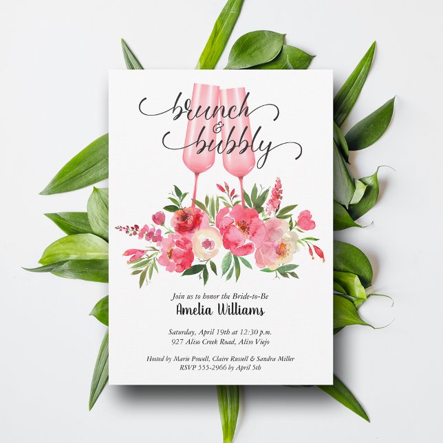 Convite Champanhe de Chá de panela Brunch e Bubby (Brunch and Bubby Bridal Shower Champagne Invitations - INSTANT DOWNLOAD and or PRINTED or both!)