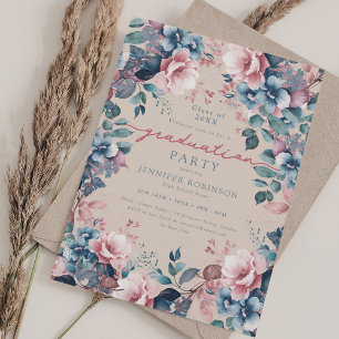 Convite Champanhe de Festa de formatura Floral Azul Boho