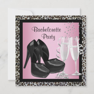 Convite Champanhe de salto alto Pink Leopard Bachelorette