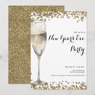 Convite Champanhe de Véspera de ano novo Elegante Dourado 