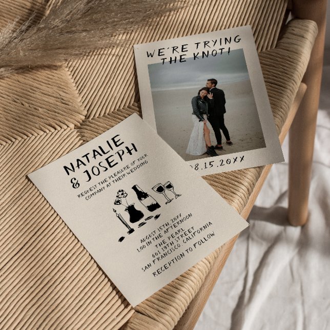 Convite Champanhe Desenhado À Mão Simples Casamento Fotogr (Criador carregado)