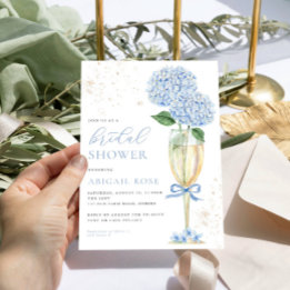 Convite Champanhe Dourado com Chá de panela Hydrangea Azul