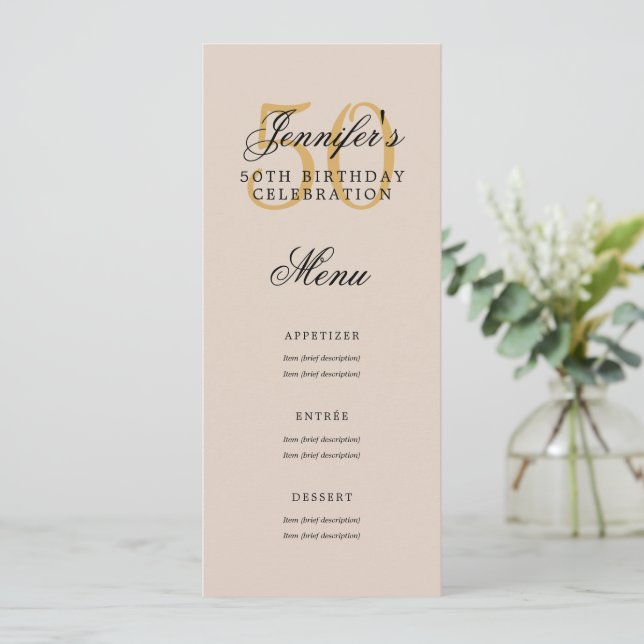 Convite Champanhe Dourado do menu de Festa de aniversário  (Em pé/Frente)
