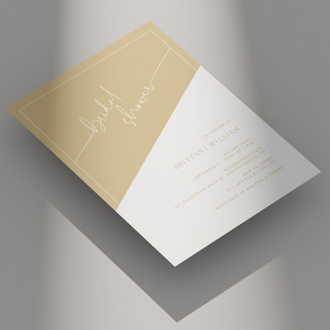 Convite Champanhe Dourado e Chá de panela Geométrico de Ma (Champagne Gold and Ivory Geometric Bridal Shower Invitation)
