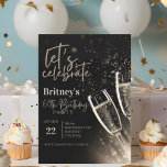 Convite Champanhe Dourado preto 60ª Festa de aniversário<br><div class="desc">Convite de aniversário Black Dourado Champagne 60th</div>