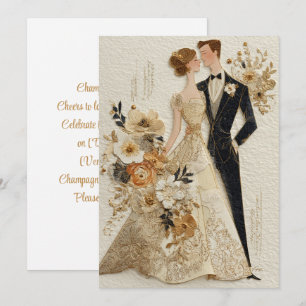 Convite Champanhe e anos   Brilho Dourado