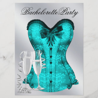 Convite Champanhe e Festa de solteira de Corset Azul Teal
