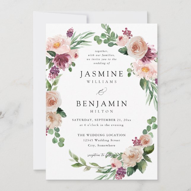 Convite Champanhe e Floral Rosa 4 (Frente)