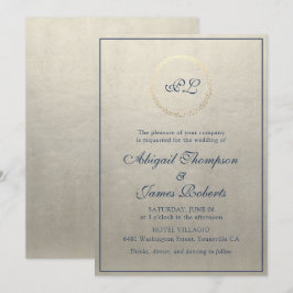Convite Champanhe Elegante Monograma e Casamento Azul Mari
