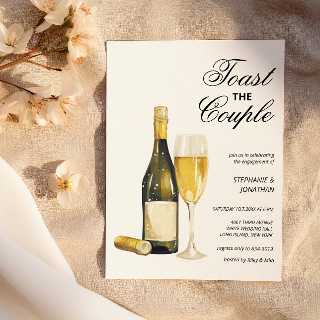 Convite Champanhe elegante torrando o Noivado do casal (Elegant champagne toast the couple Engagement )