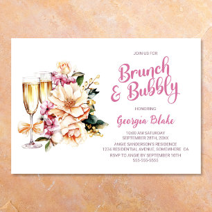 Convite Champanhe Floral Brunch e Bubble