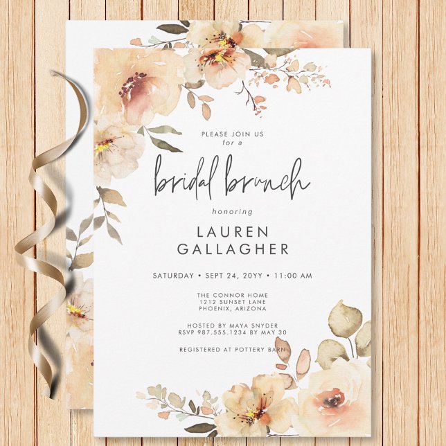 Convite Champanhe Floral de Queda Moderna Bridal Brunch (Modern Fall Champagne Floral Frame Bridal Brunch Invitation)