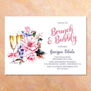 Convite Champanhe Floral Rosa Brunch e Bubble