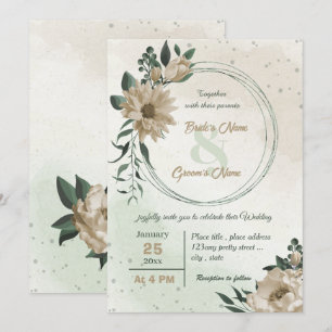 Convite champanhe floresce casamento verde