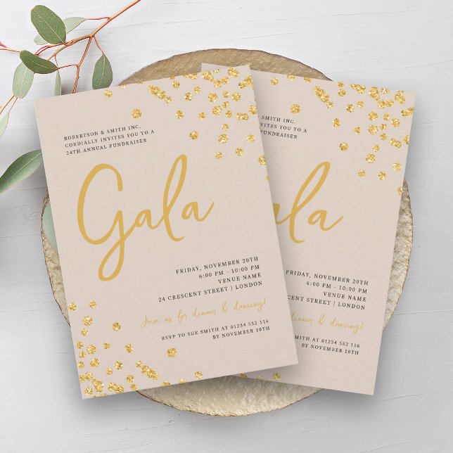 Convite Champanhe Formal de Confetti Dourada Gala (Formal Corporate Gala Gold Confetti Champagne Invitation)