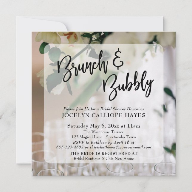 Convite Champanhe Foto Brunch e Escrita Manual (Frente)