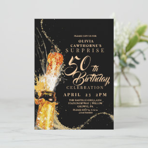 Convite Champanhe preto-e-ouro moderno 50º aniversário