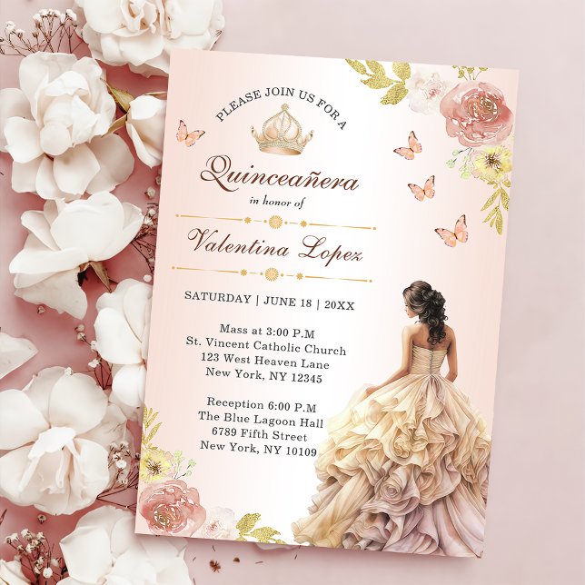 Convite Champanhe Princesa Vestida Quinceañera Aniversário (Criador carregado)