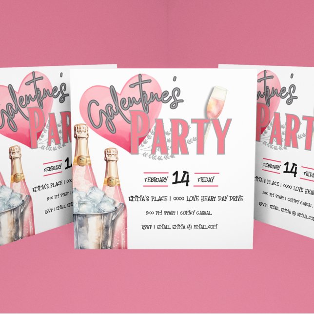 Convite Champanhe Rosa e Partido Galentino do Balde de Gel (Galentine's Party invitations for you to customize.  Add your gal pal party information and enjoy!)