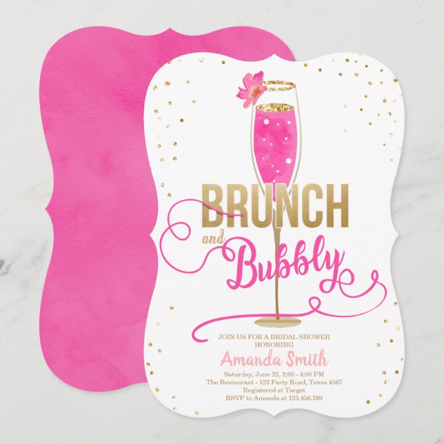 Convite Champanhe Rosa Quente de Brunch e Chá de panela Bo (Frente/Verso)