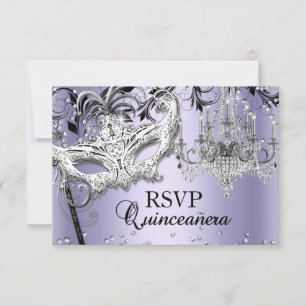 Convite Chandelier Mascarada Purple Quinceanera RSVP