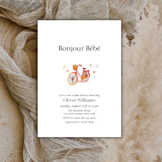 Convite Chào Bebê Folhas de Outono Bicicleta Chá de Bebê (Bonjour Bébé Fall Leaves Bicycle Baby shower Invitation)