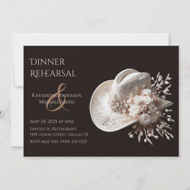 Convite Chapéu branco com flores (Frente)