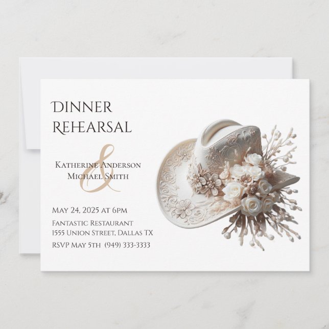 Convite Chapéu branco com flores (Frente)