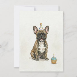 Convite Chapéu de Aniversário de Cupcake de Bulldog Francê