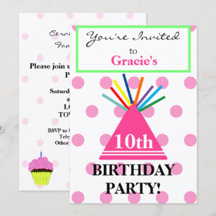 Convite Chapéu de Aniversário de Menina Cupcake Rosa