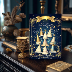 Convite Chapéu de Aniversário Elegante Dourado e Azul-Ma