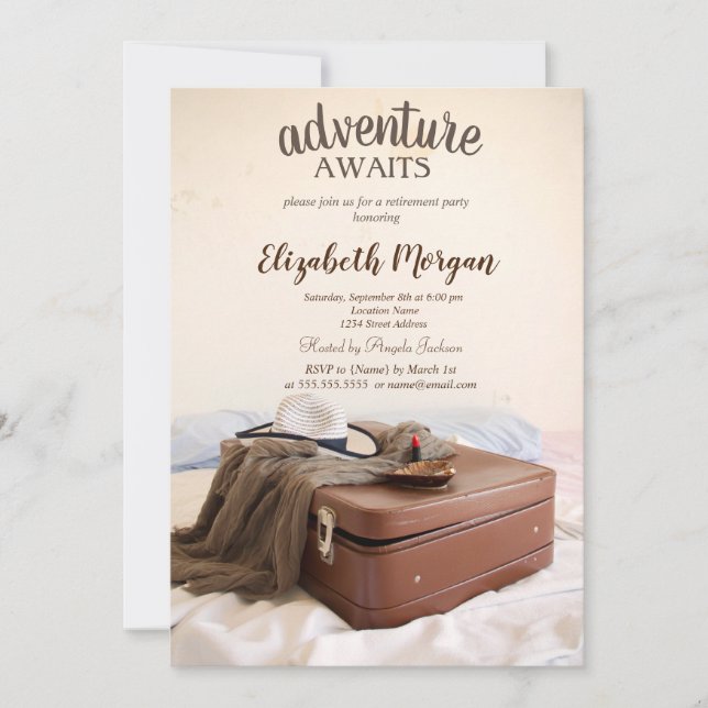 Convite Chapéu de Batom de Mala Festa de Aposentadoria (Frente)