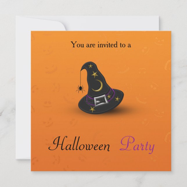 Convite Chapéu de Bruxa de Halloween com Aranha (Frente)