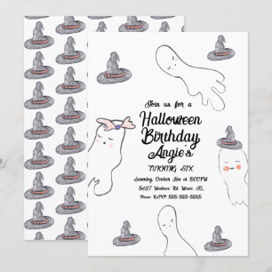 Convite Chapéu de Bruxa de Halloween Doodle Fantasma Fofo 