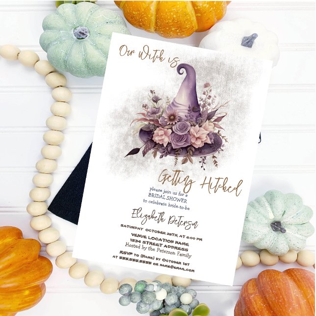 Convite Chapéu De Bruxa Floral Lua Noivado De Halloween (Criador carregado)