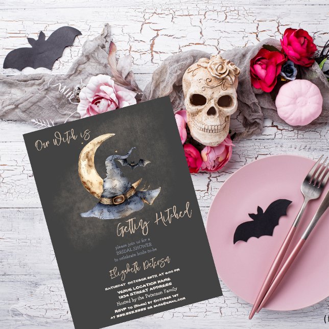 Convite Chapéu de Bruxa Lua Halloween Noite Chá de Noiva (Criador carregado)