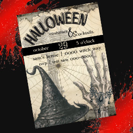 Convite Chapéu de Bruxa | Mão esquelética | Spider Web Hal