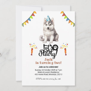 Convite Chapéu de Cachorro Husky Siberiano Vamos Festejar