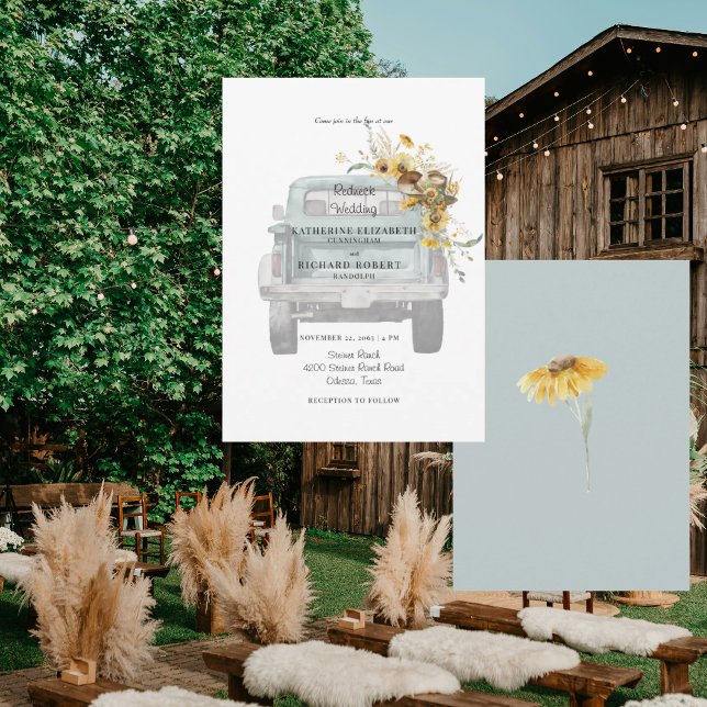 Convite Chapéu de Cowboy de Casamento Sunflower Turquesa R (Criador carregado)