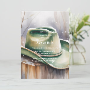 Convite Chapéu de Cowboy Verde Aquarela na Ducha de Casal 
